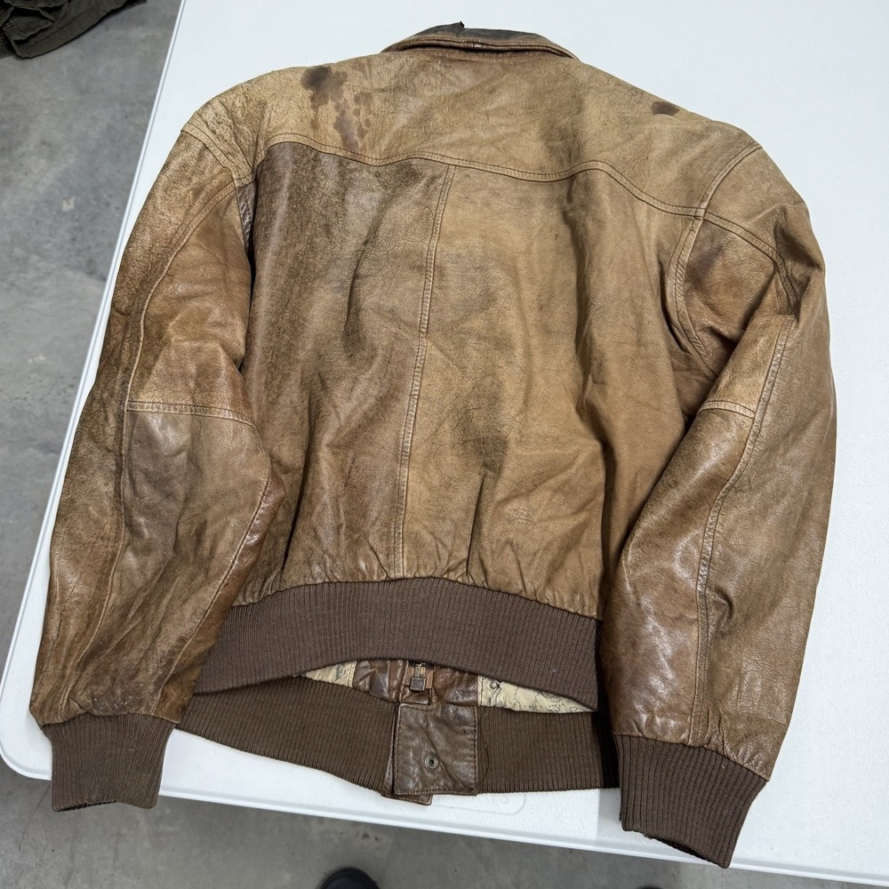 G-III Leather Flight Jacket Mens S Brown Good Vintage Distressed Bomber Aviator - Picture 9 of 9